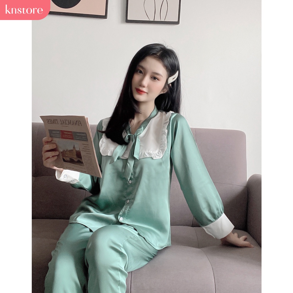 Bộ Pijama Lụa Satin Tay Dài quần dài, Đồ Ngủ Nữ Chất Liệu Lụa Satin Cao Cấp Mát Mịn ẢNH THẬT CỦA SHOP - Kn Store | BigBuy360 - bigbuy360.vn