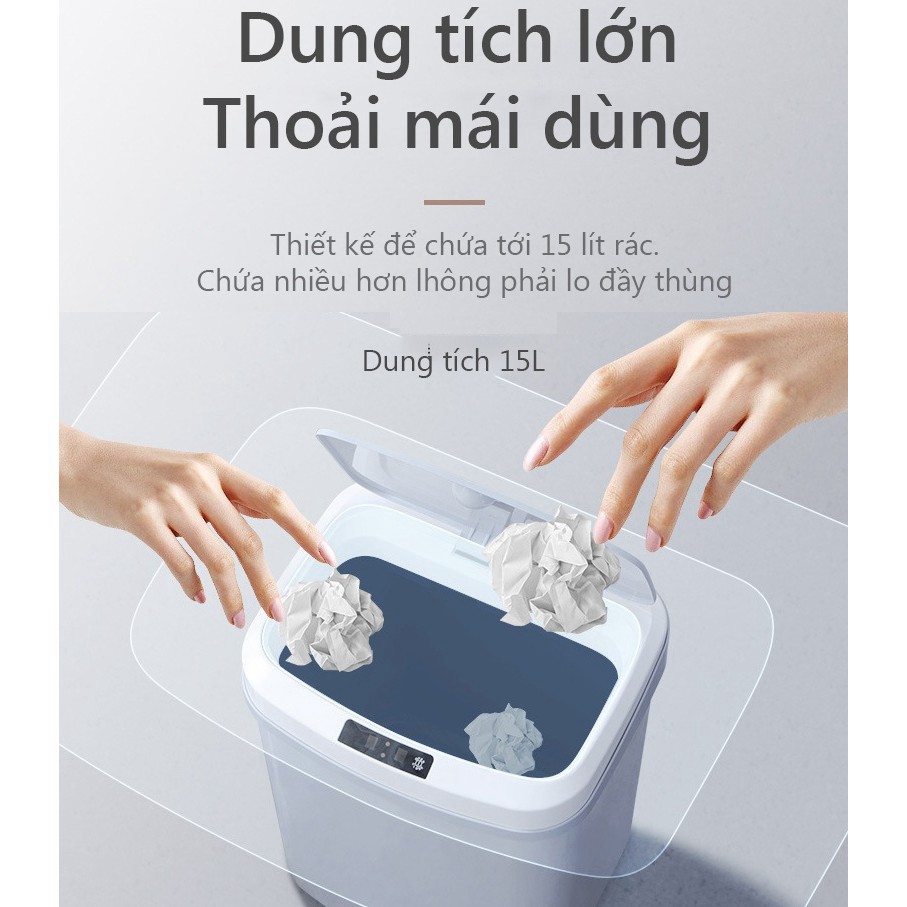 [CAO CẤP] Thùng Rác Thông Minh Tự Động Đóng Mở 15 Lít- Thùng Rác Cảm Ứng Siêu Tiện Lợi  Kèm Dây Sạc Điện