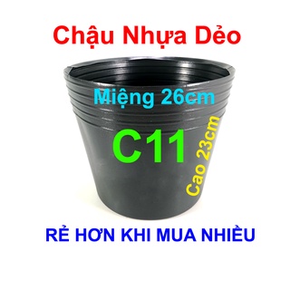 Chậu nhựa trồng cây C11 đen dẻo trồng rau, hoa, cây cảnh