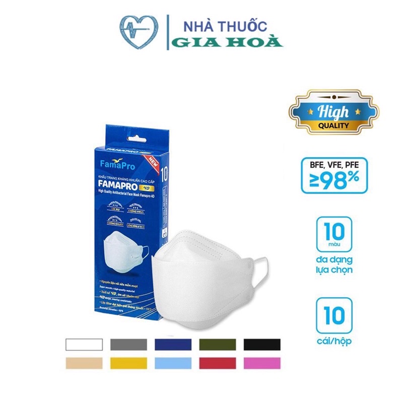 Khẩu trang y tế 4D Famapro (Nam Anh) 3 lớp kháng khuẩn (Thiết kế thời trang KF94) - Hộp 10 cái