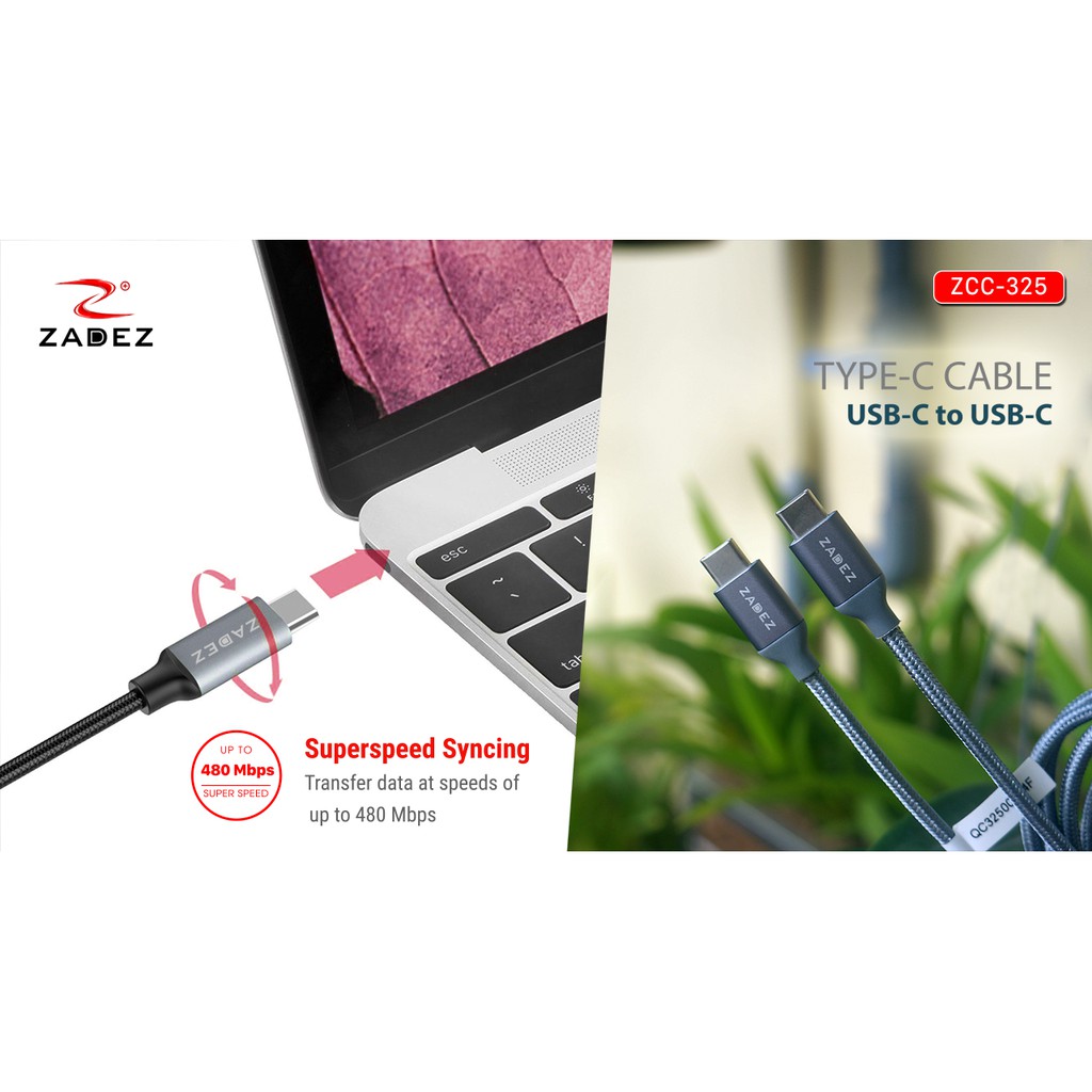 Cáp Sạc Nhanh và Truyền Dữ Liệu Dual TypeC ZADEZ ZCC325