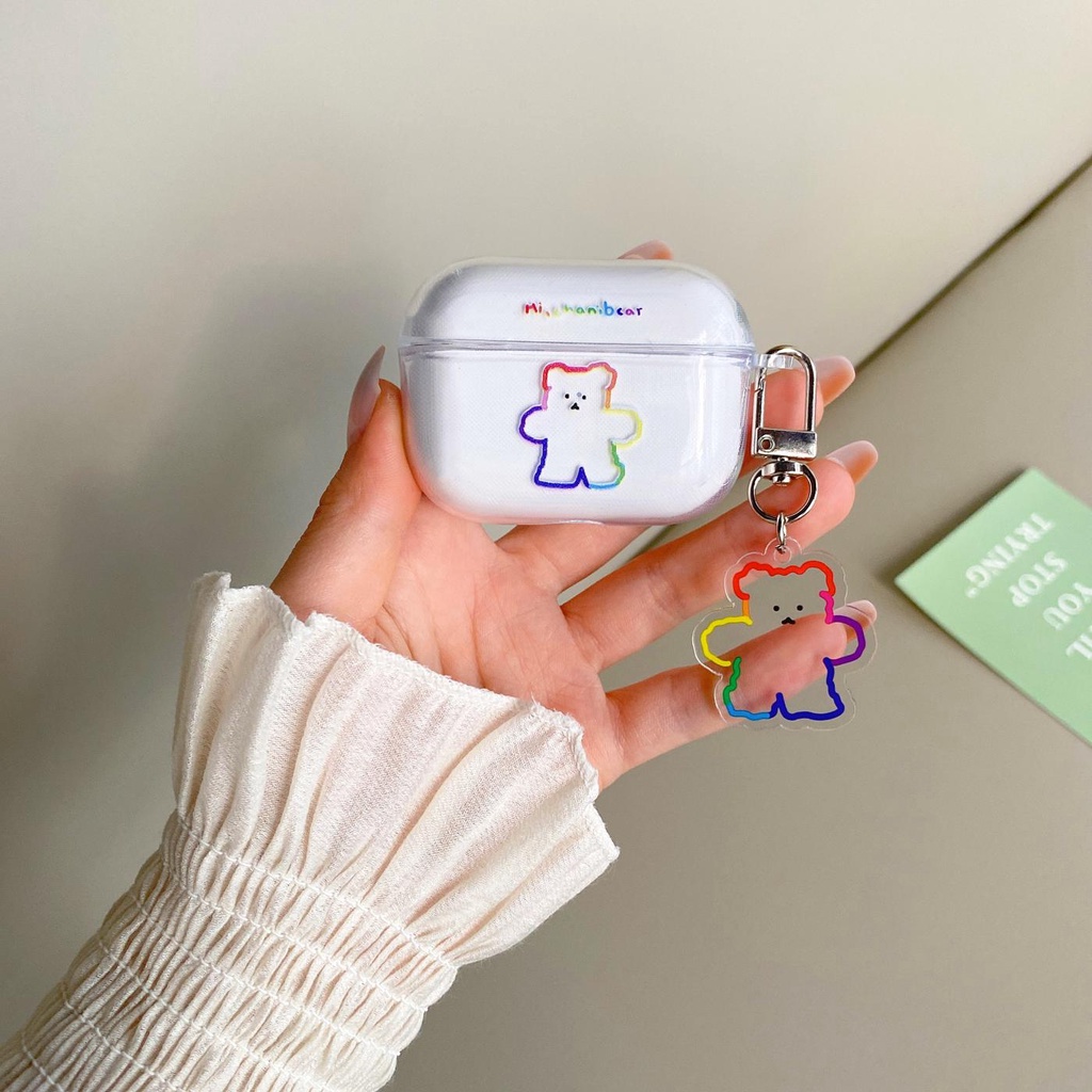 Vỏ Bảo Vệ Hộp Sạc Tai nghe không dây AirPods 1 2 pro 3 2021 gen3 Bằng Silicon Tpu Mềm Họa Tiết Gấu Cầu Vồng Hoạt Hình