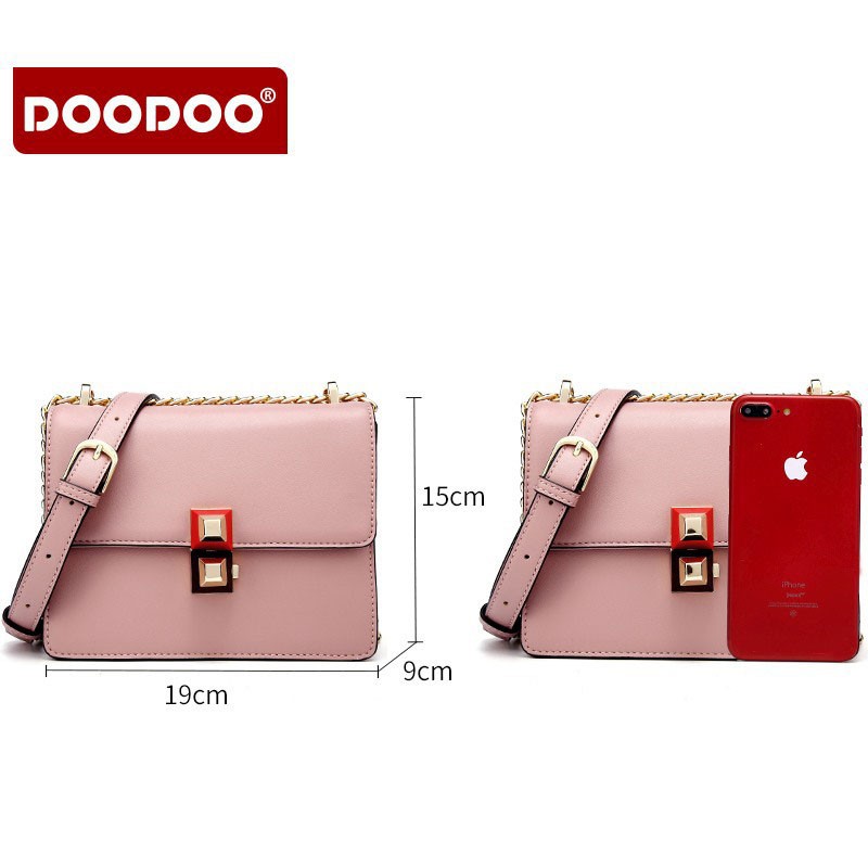 Túi đeo chéo nữ thương hiệu DOODOO trang trí khóa sang trọng SD7042