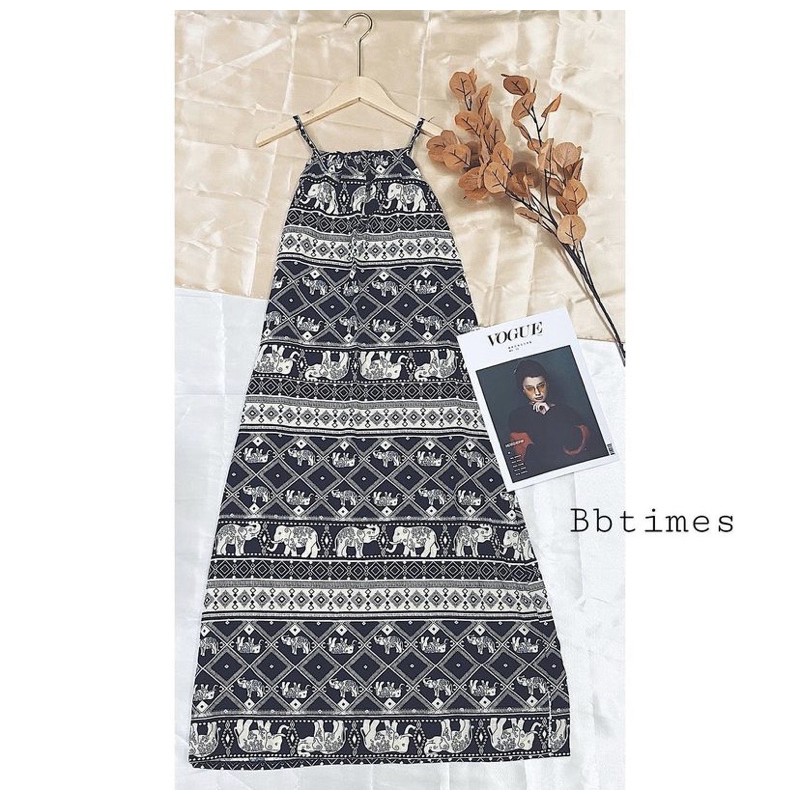 [Mã WAMT1505 giảm 10K đơn 0K] Váy lanh 2 dây thổ cẩm cổ yếm | BigBuy360 - bigbuy360.vn