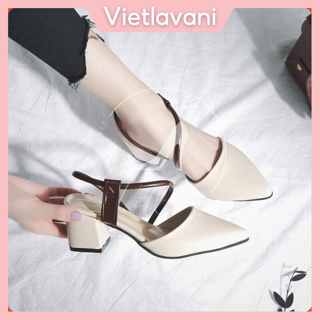 Giày Nữ Cao Gót Mũi Nhọn Quai Kiểu Gót Vuông Cao 5cm - MÃ XKC6
