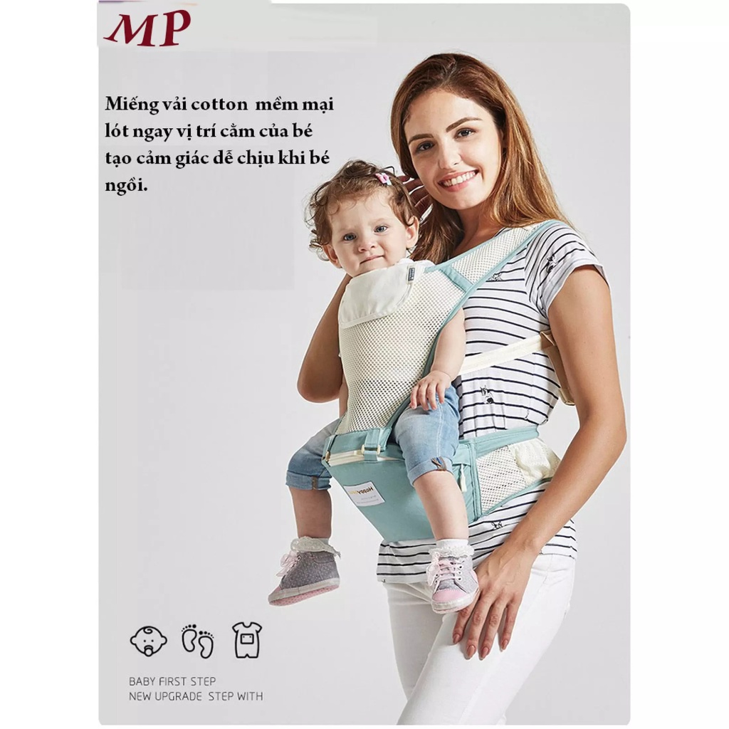 Địu Em Bé 6 Tư Thế HAPPY BEAR - Địu Em Bé Có Bệ Ngồi, Địu em bé trợ lực thoáng khí cho bé 3-36 tháng