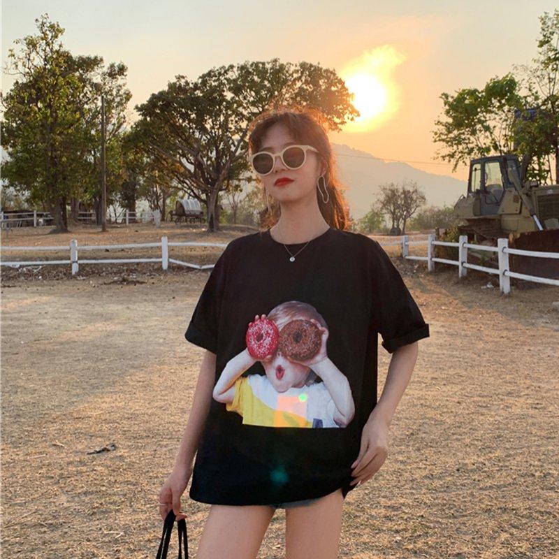 Áo Thun Nữ Ngắn Tay Dáng Rộng In Hình Cá Tính Phong Cách Hàn Quốc