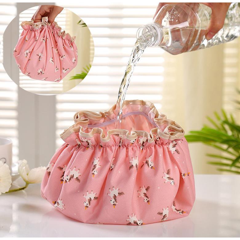 Mũ trùm tóc tắm in hình kute 2 lớp chống nước