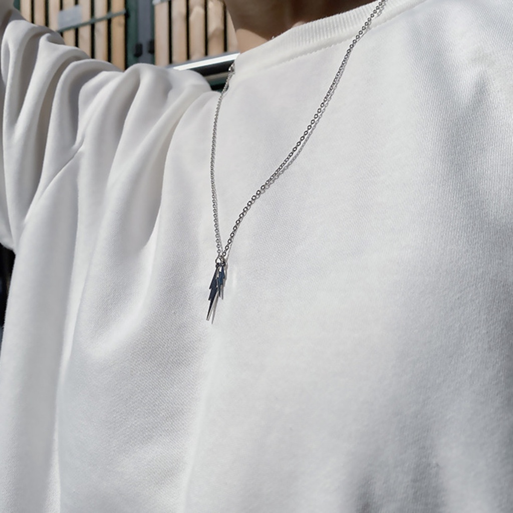 Vòng cổ Thép Titan Mặt Hình Tia Chớp Đơn Giản Phong Cách Hip Hop Đường Phố