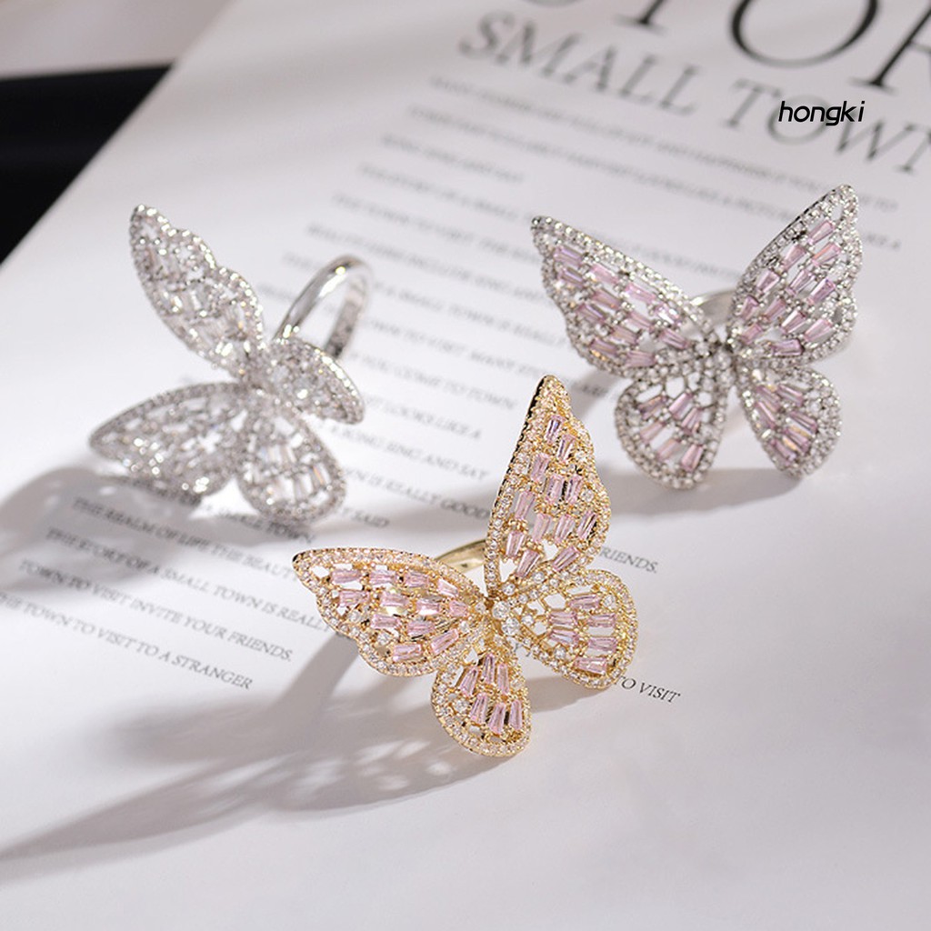 BUTTERFLY Nhẫn Hợp Kim Hình Bướm Đính Đá Thời Trang Cho Nữ