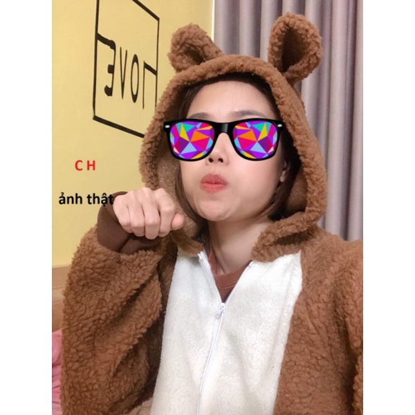 Bộ lông gấu màu nâu, Bộ ngủ liền thân hình thêu siêu Đẹp ,bộ ngủ lông gấu giữ nhiệt tốt XƯỞNG MAY TC2