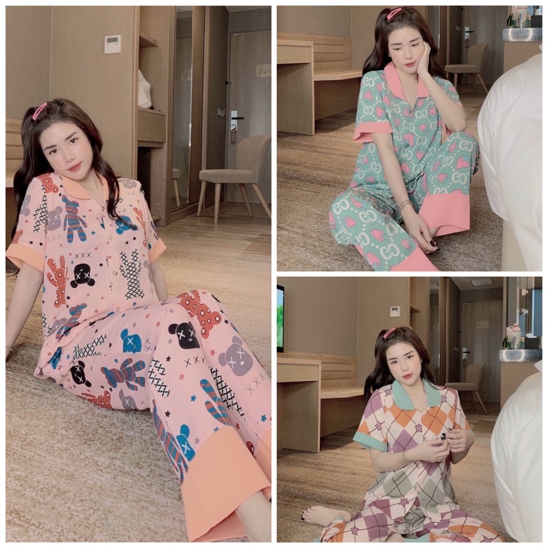 Đồ Bộ Pijama Nữ Lụa Mango Cao Cấp,Tay Ngắn Quần Dài,Chất Vải Mềm Mịn