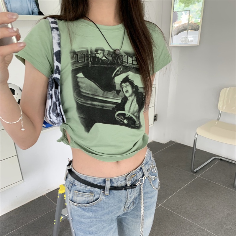 Áo Thun Croptop Tay Ngắn Cổ Tròn Dáng Ôm Thiết Kế Đơn Giản