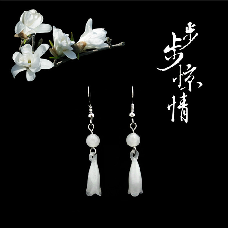 Hoa Tai Dáng Dài Mạ Bạc Thời Trang Cho Nữ