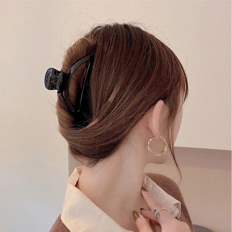 Kẹp Tóc Bằng Nhựa Acrylic Màu Đen Phong Cách Hàn Quốc Thời Trang Cho Nữ