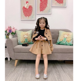 Set váy áo khoác da lộn cho bé gái