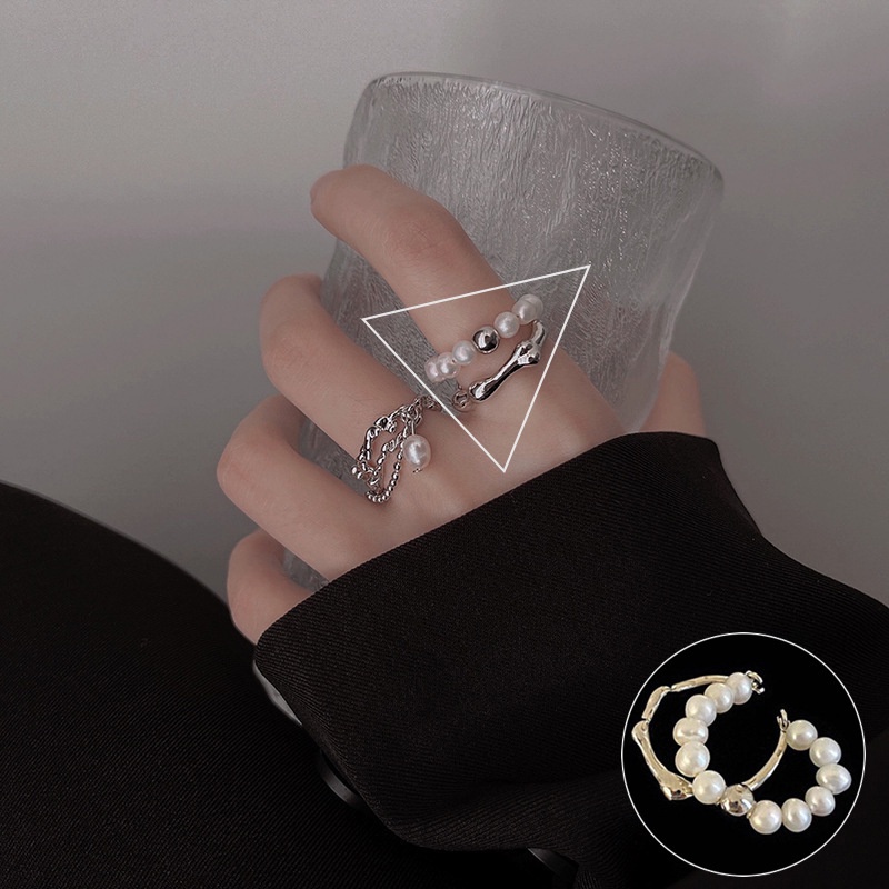 Nhẫn Hở Mạ Bạc 925 Kiểu Hình Học Nhiều Màu Sắc Phong Cách Retro Thời Trang Cho