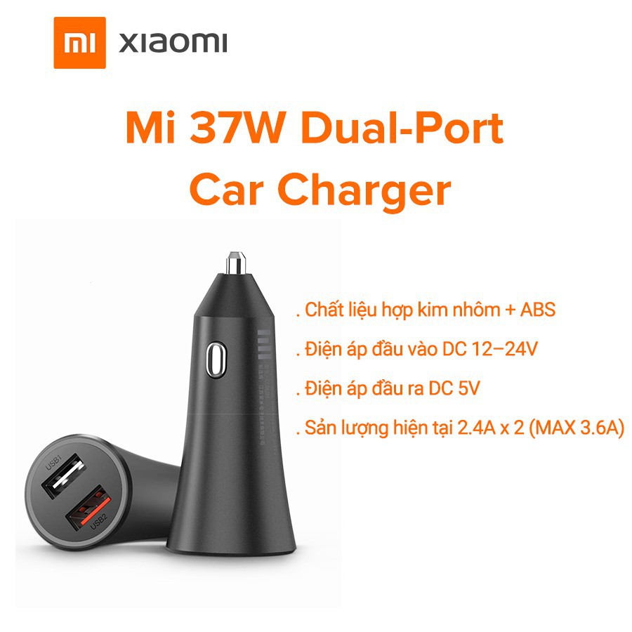 [Sạc xe hơi] Xiaomi 37W Dual-Port Car Charger- Hàng chính hãng- BH 6 tháng