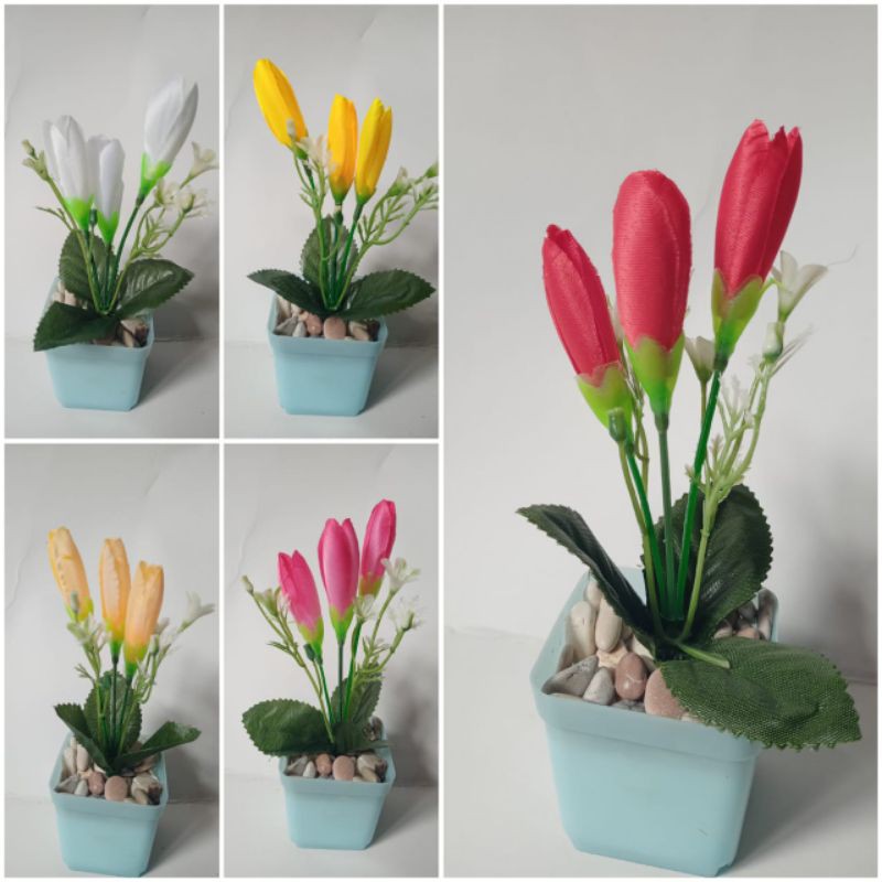 Chậu Hoa Tulip Nhân Tạo Kèm Chậu Trang Trí Nhà Cửa