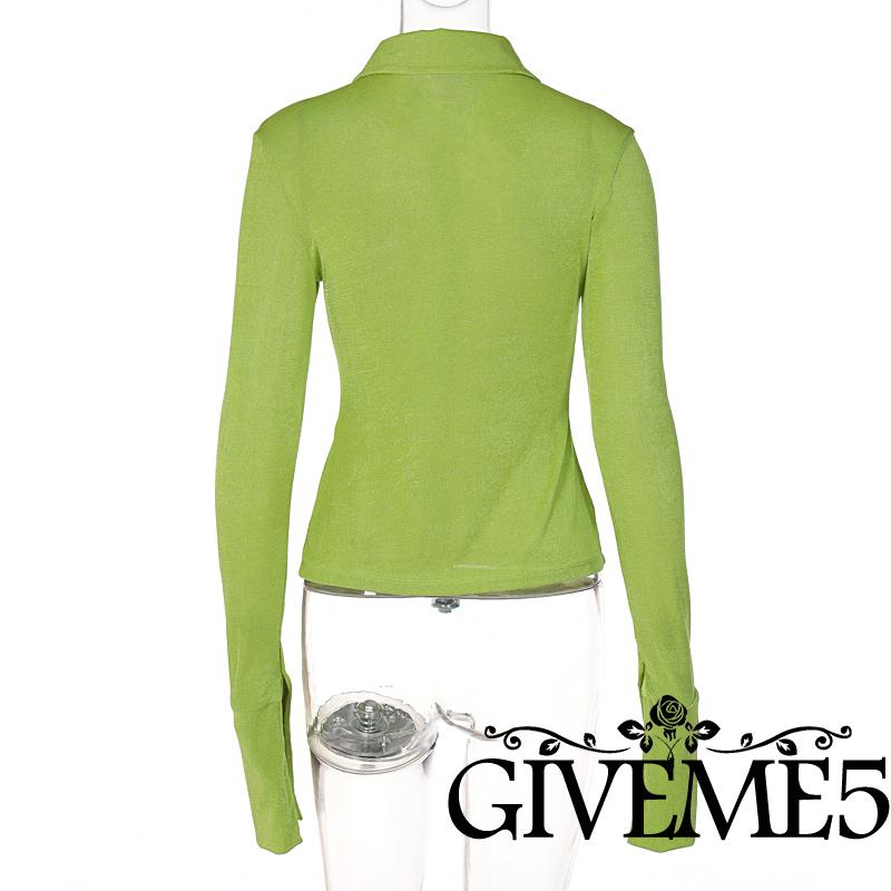 Áo Sơ Mi Mỏng Tay Dài Cổ Chữ V Cài Nút Màu Trơn Cho Nữ