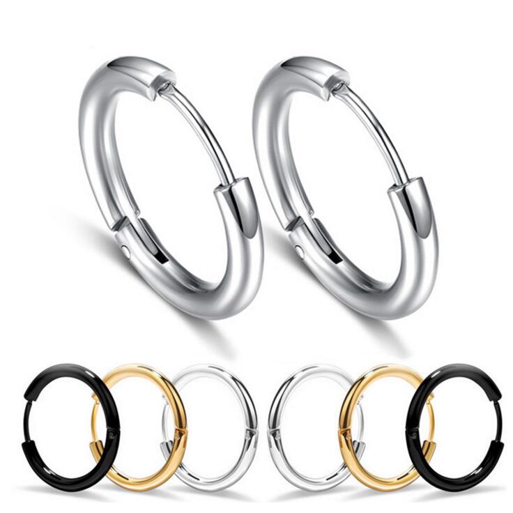 Khuyên tai tròn nhỏ chất liệu inox màu vàng đen 10 / 12 / 14 / 16 / 18 / 20mm dành cho nam và nữ