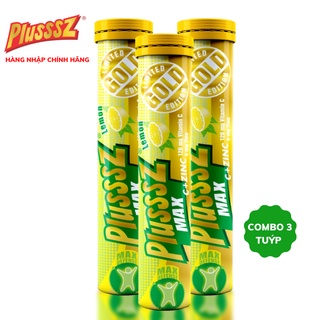 {COMBO 3 TUÝP} Viên sủi Plusssz Max Vitamin C + Zin C hương vị Chanh không đường tăng miễn dịch