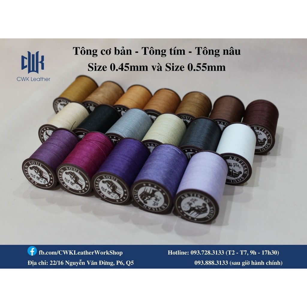 Chỉ sáp 0.45mm và 0.55mm may đồ da handmade thắt vòng tay macrame Artisan Soul(tông nâu - tím - cơ bản)