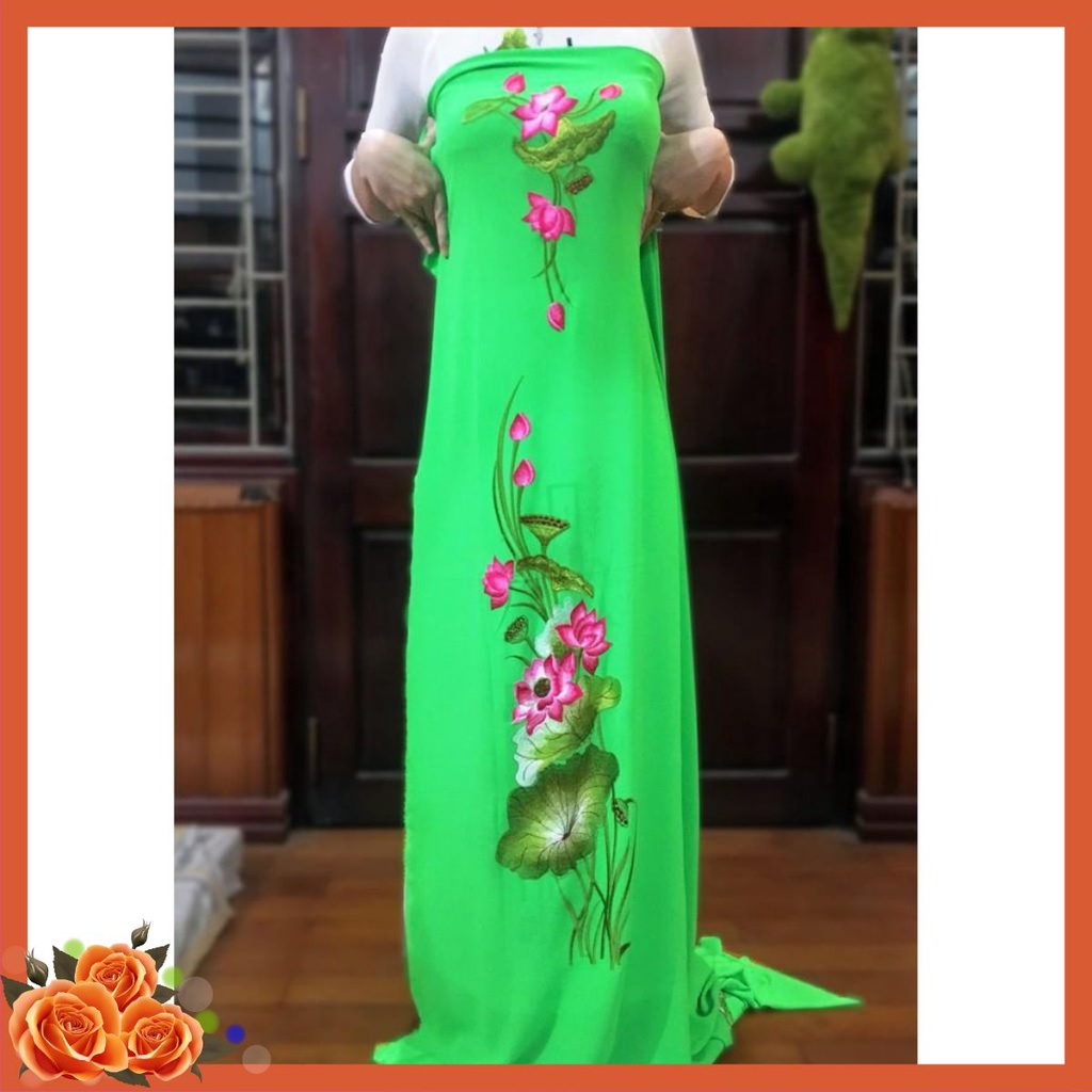 VẢI ÁO DÀI THÊU CHIFFON HOA SEN KÈM VẢI QUẦN, ÁO DÀI TRUYỀN THỐNG