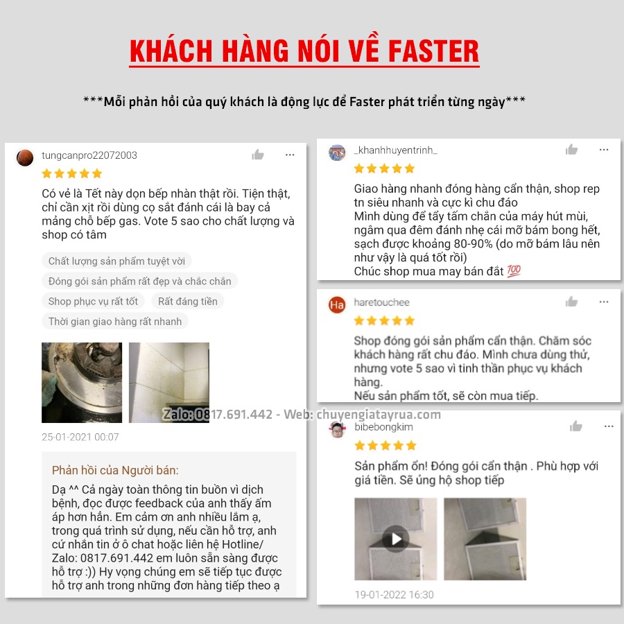 Tẩy Dầu Mỡ Nhà Bếp, Vệ Sinh Máy Hút Mùi, Vệ Sinh Bếp Gas Siêu Mạnh Faster CO Chai Lớn 500ml