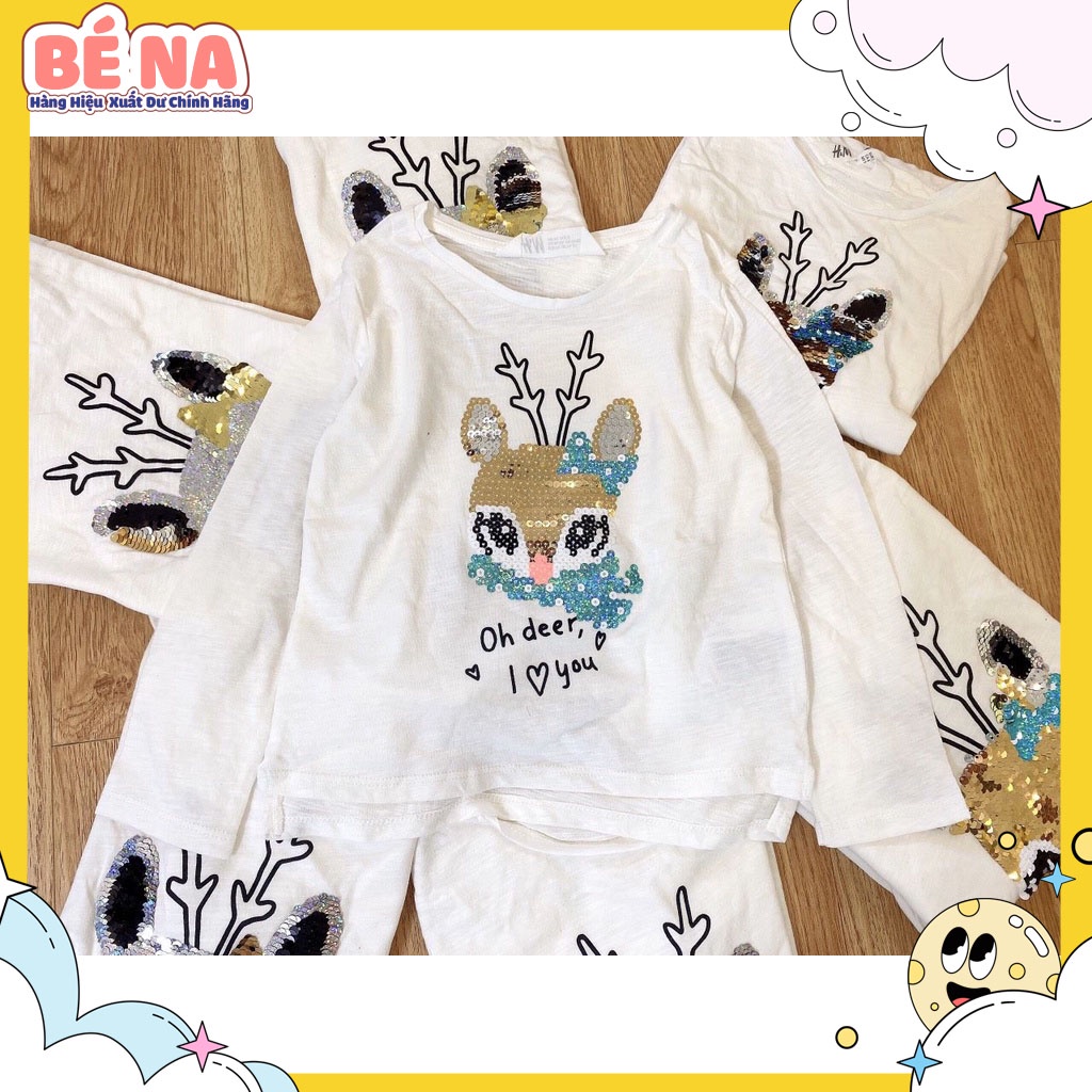 Áo cotton H.M trắng hươu cườm
