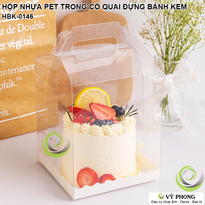 HỘP NHỰA PET TRONG SUỐT ĐỰNG BÁNH KEM BÁNH SINH NHẬT CÓ QUAI XÁCH KÈM ĐẾ HỘP PHONG CÁCH ÂU HÀN HBK-0146