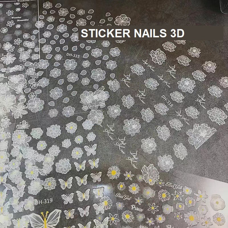 Sticker 3D - Hình Dán Móng Tay Hoa Bướm Ren Trắng