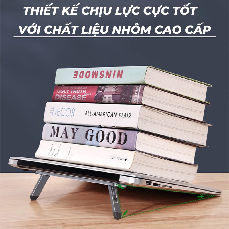 Giá đỡ laptop, máy tính bảng bằng nhôm có thể điều chỉnh được độ cao, đế tản nhiệt kê laptop nhôm - DODO