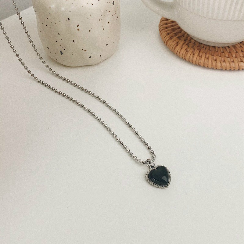 Dây Chuyền Thép Titan Mặt Trái Tim Đen Thời Trang Hàn Quốc