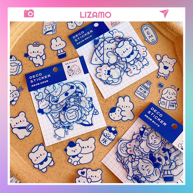 Gói 40 hình dán sticker cute trang trí decor bình nước đồ dùng học tập dễ thương Lizamo STK88