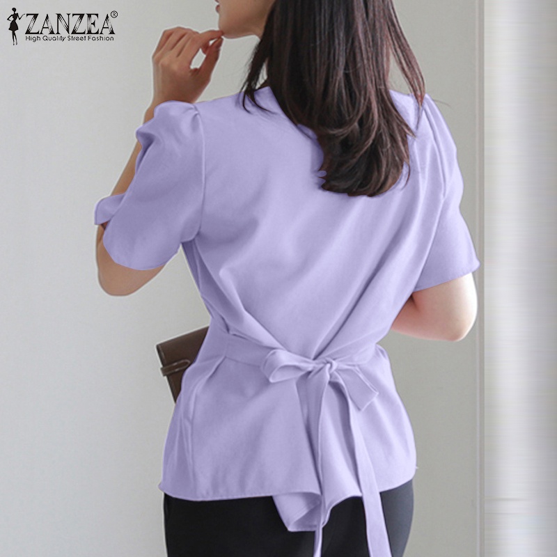 Áo kiểu ZANZEA tay ngắn cổ vuông thắt dây thời trang dành cho nữ