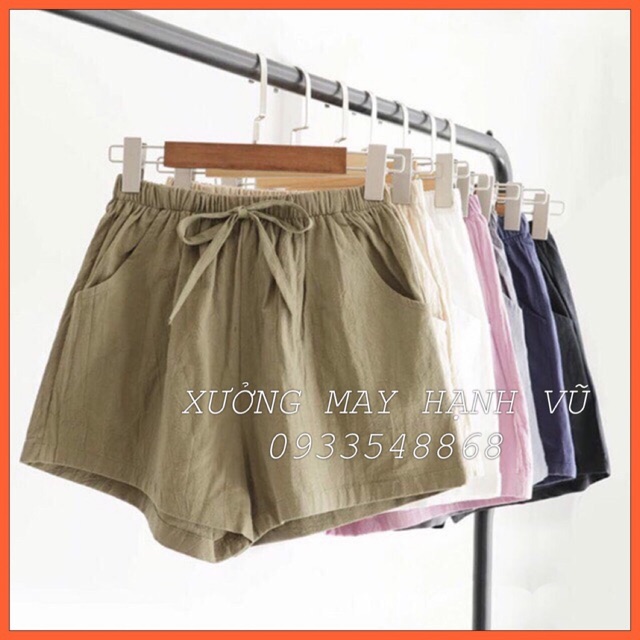 Quần short nữ siêu mát quần sooc đũi nơ cạp chun chất đũi nhẹ mát thời trang Banamo Fashion quần short đũi nơ 623 | BigBuy360 - bigbuy360.vn