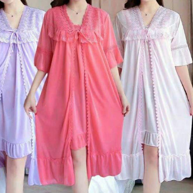 Áo Kimono Vải satin Phối Ren 2.2 Thương Hiệu Thời Trang Dành Cho Cặp Đôi 2-1 Tuổi
