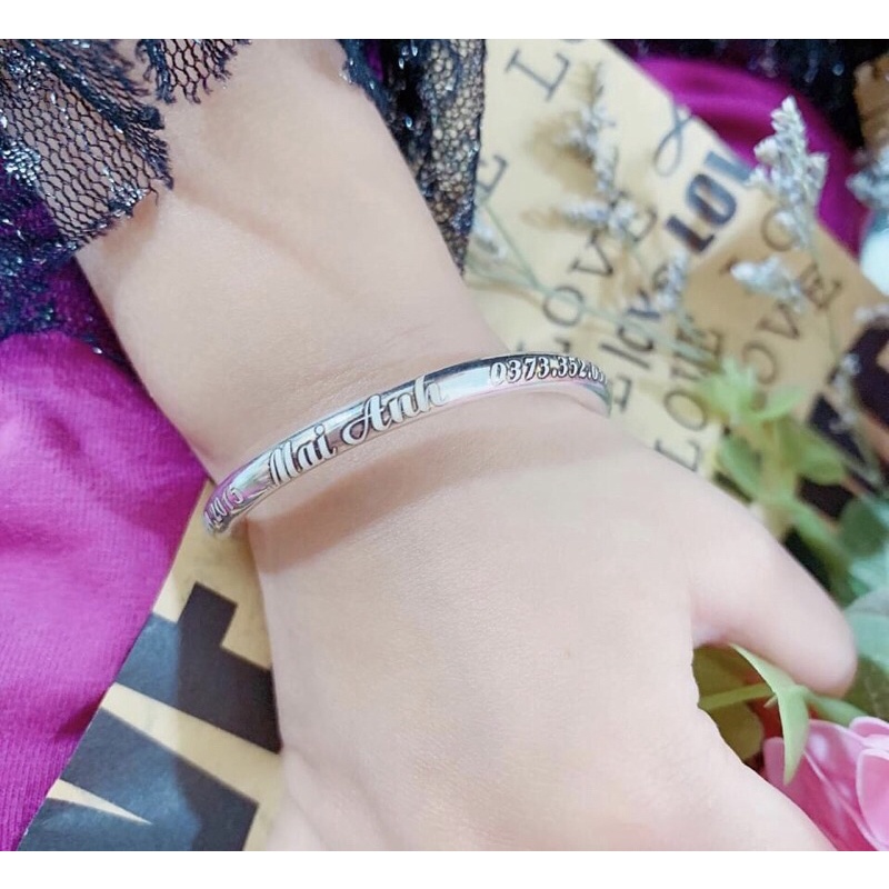VÒNG TAY TRÒN KHẮC TÊN CHO BÉ- VÒNG BẠC KHẮC THEO YÊU CẦU THÂN TRÒN TRƠN