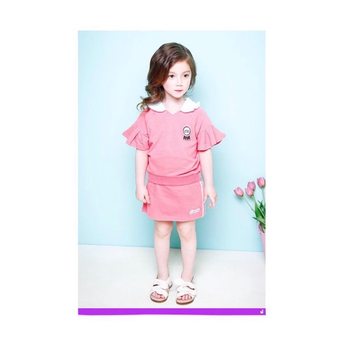 Bộ hè cotton cho bé gái màu hồng viền trắng xuất Hàn