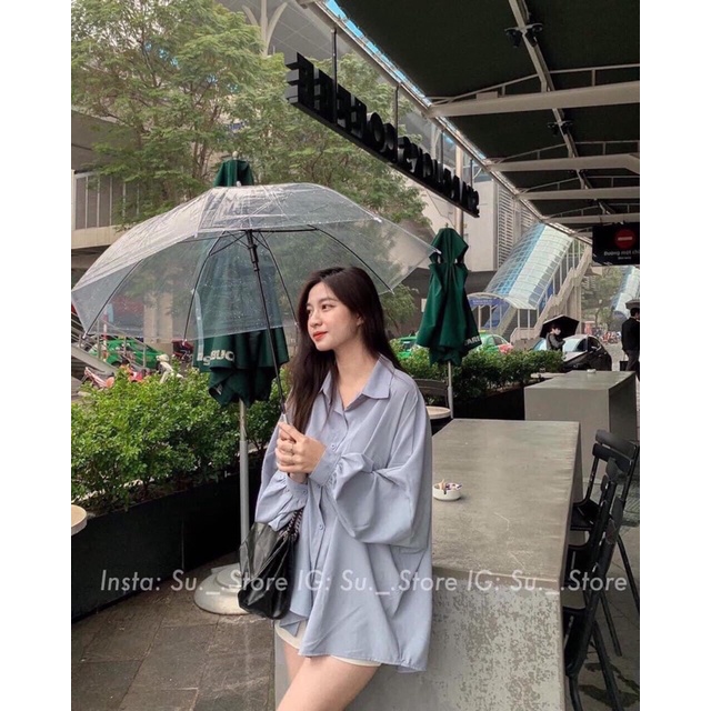 Áo sơ kiểu kiểu nữ Anhribi, Áo sơ mi lụa cổ đức tay bồng dáng dài cách điệu phong cách đơn giản