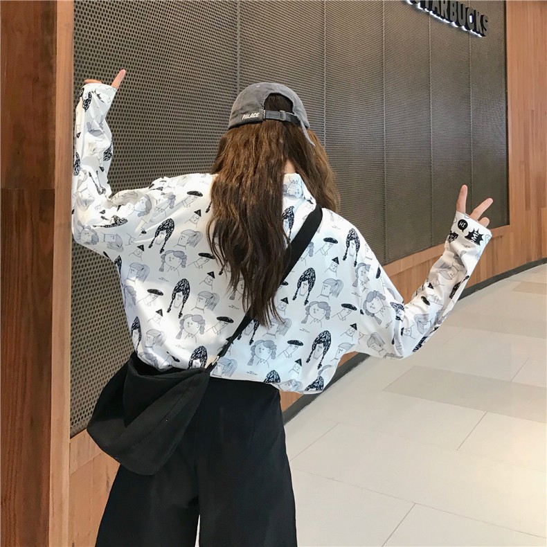 LEEVA - Áo sơ mi họa tiết nữ dài tay in hình năng động: GIRL