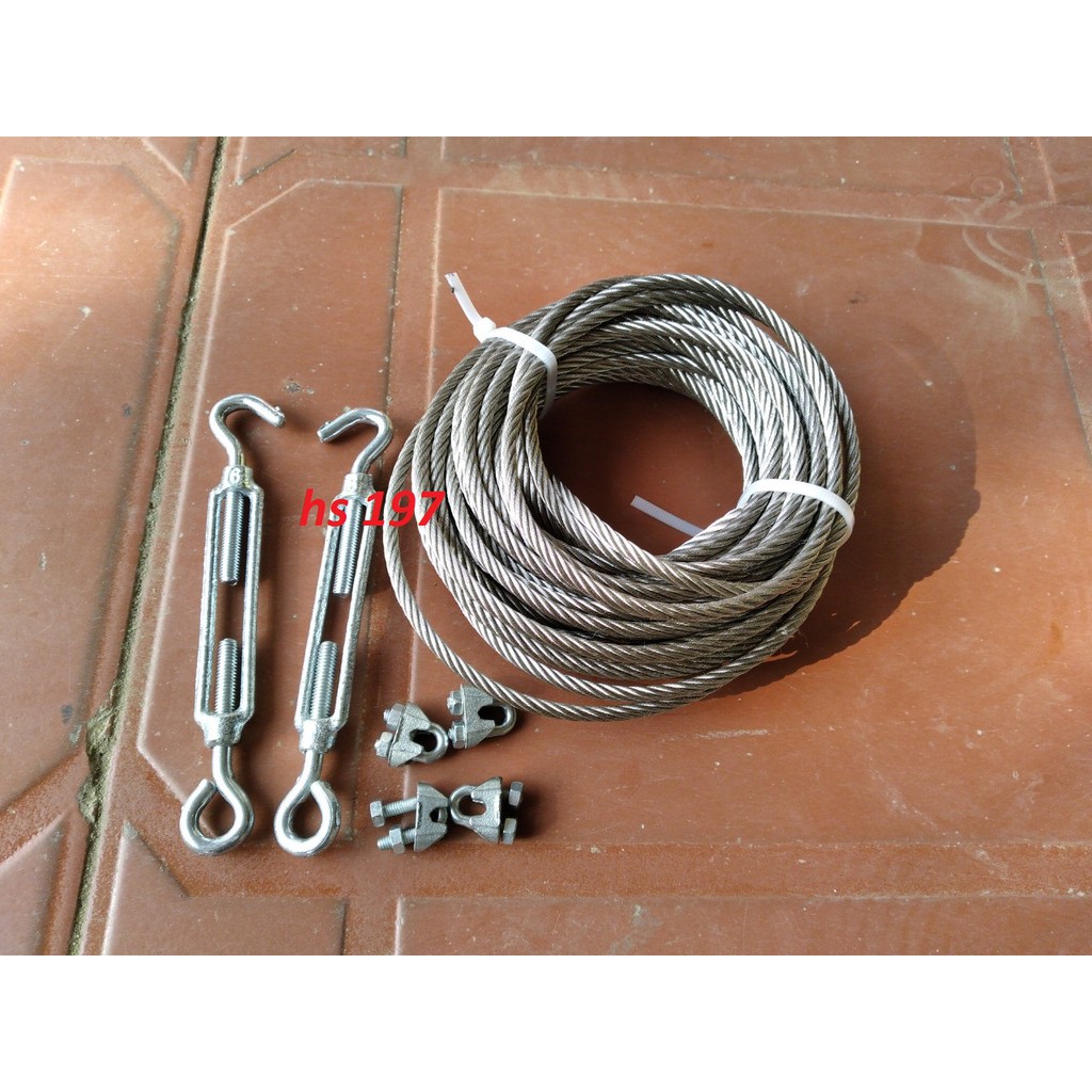 Combo 20 mét Dây Cáp inox 304 xịn loại 5mm Dây phơi dây tời không han tặng kèm 4 khóa cáp và 2 tăng đơ