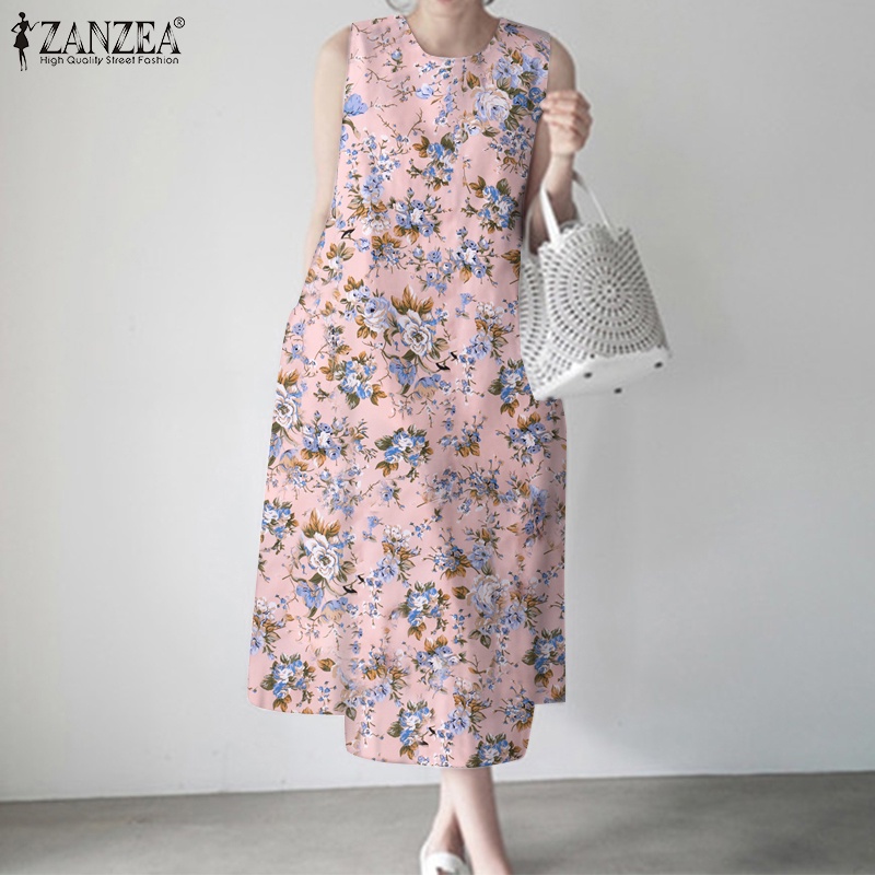 Đầm không tay Zanzea họa tiết hoa vintage thời trang quyến rũ