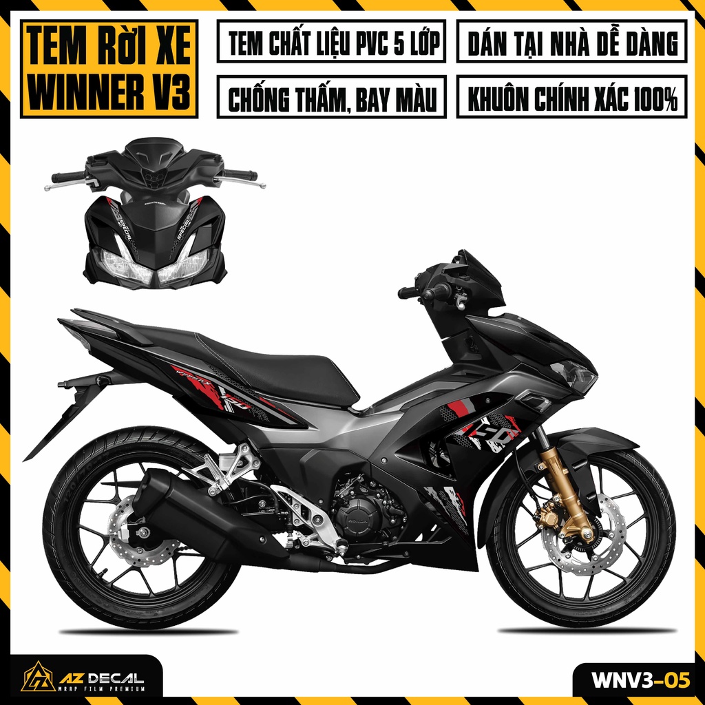 Tem Xe Winner V3 - Winner X 2022 Mẫu Matrix | WNV3-05 | Decal Rời Cắt Sẵn, Dễ Dán Cho Xe Đỏ Đen Trắng Xám