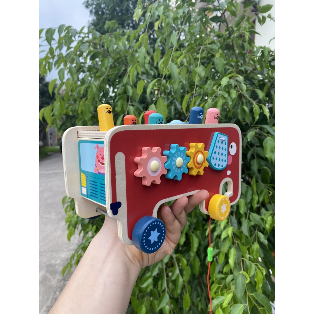 Đồ chơi gỗ đập chuột hình con voi kèm đàn, kèm bánh răng xoay 5 in 1 cho bé phát triển trí tuệ