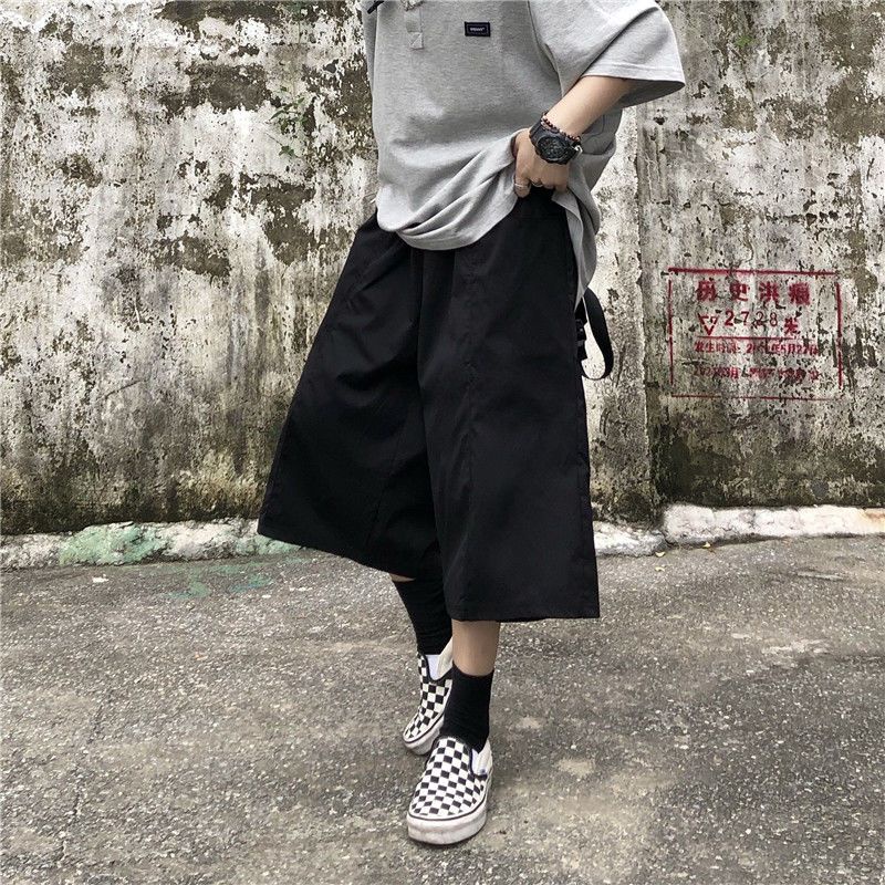 Quần ống rộng Màu Đen Phong Cách Đường Phố Nhật Bản Thời Trang Mùa Hè Dành Cho Nam 2022