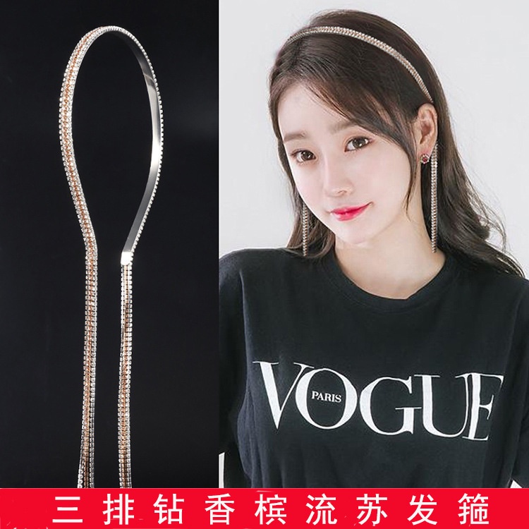 Bờm Tóc đính đá Tua Dài Sang Trọng phong cách Hàn Quốc Cho phái Nữ
