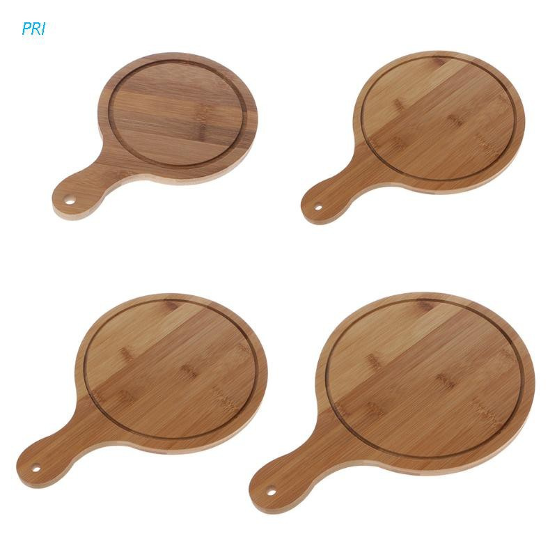 PRI* Durable Round Wooden Pizza Paddle Serving Board Making Peel Cutting Tray 4 Sizes