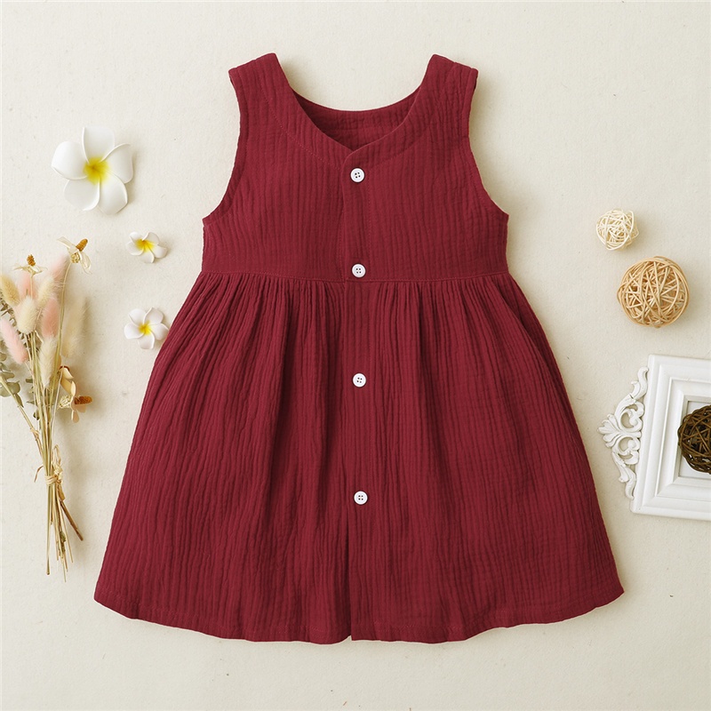 Đầm MIKRDOO bằng cotton màu trơn dễ thương không tay thời trang mùa hè cho bé gái mặc ngày lễ dự tiệc